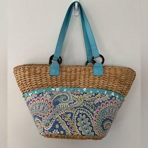 Lilly Pulitzer Straw Tote Bag in Capri Blue Beach Shells